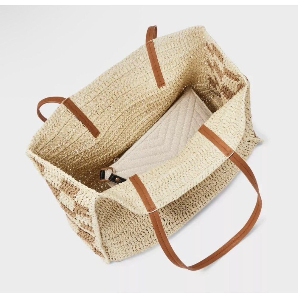 Universal Thread Straw Packable Checker Boxy Tote… - image 4